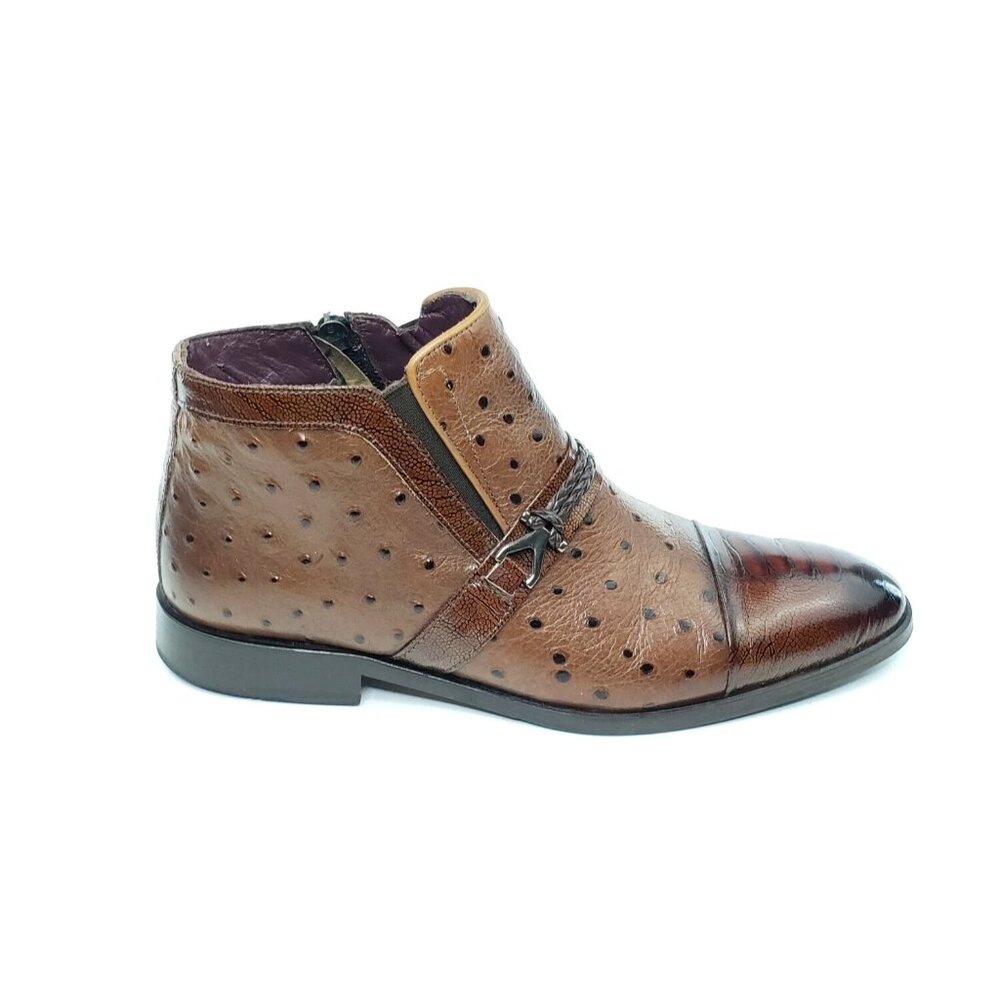 Vinci The Dallas Tan Leather Bit Ankle Dress Boot Zip Mens EUR 39/US 7